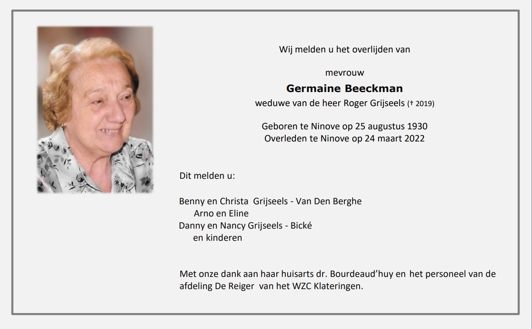 Beeckman Germaine (x Grijseels)