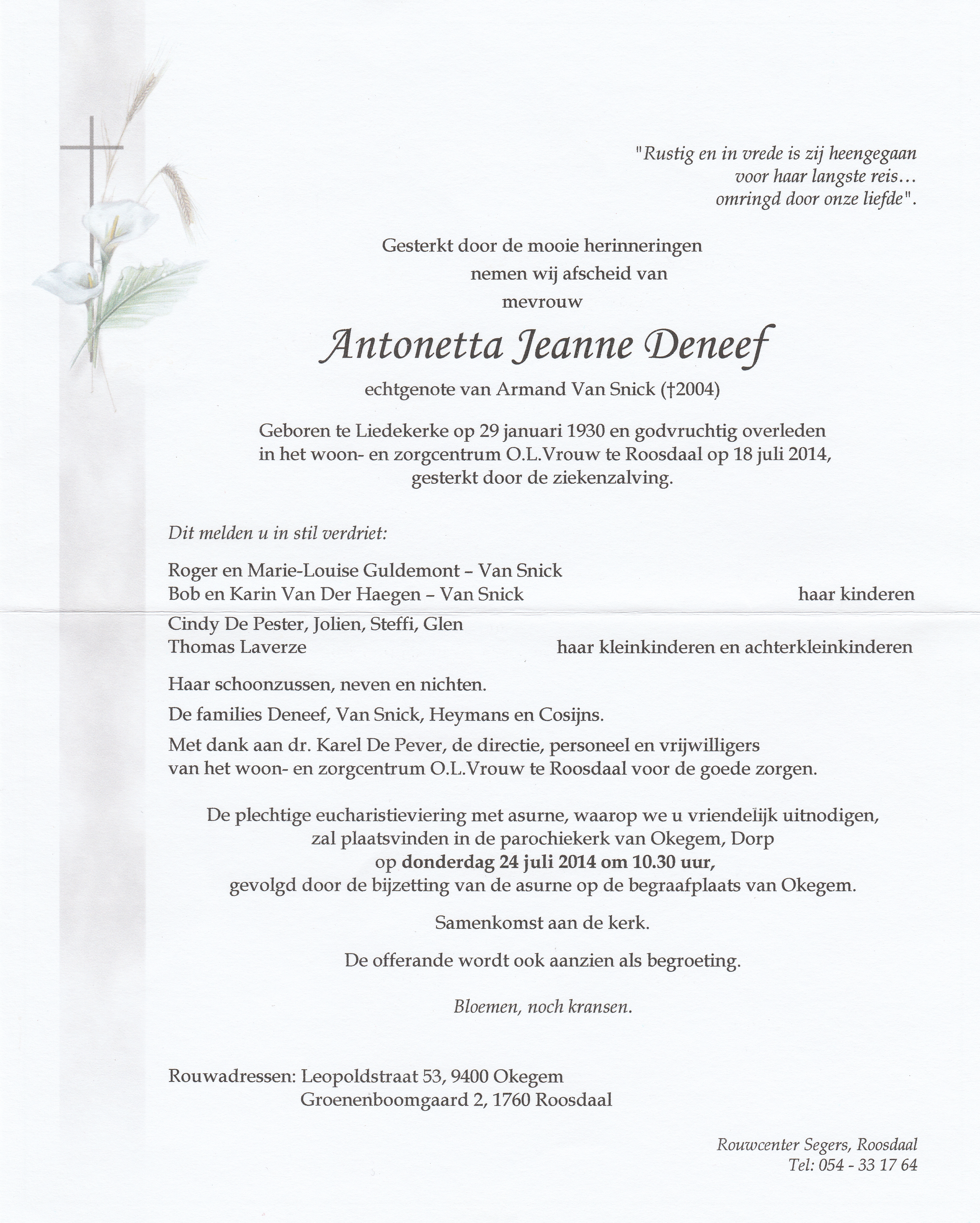Deneef Antonetta Jeanne