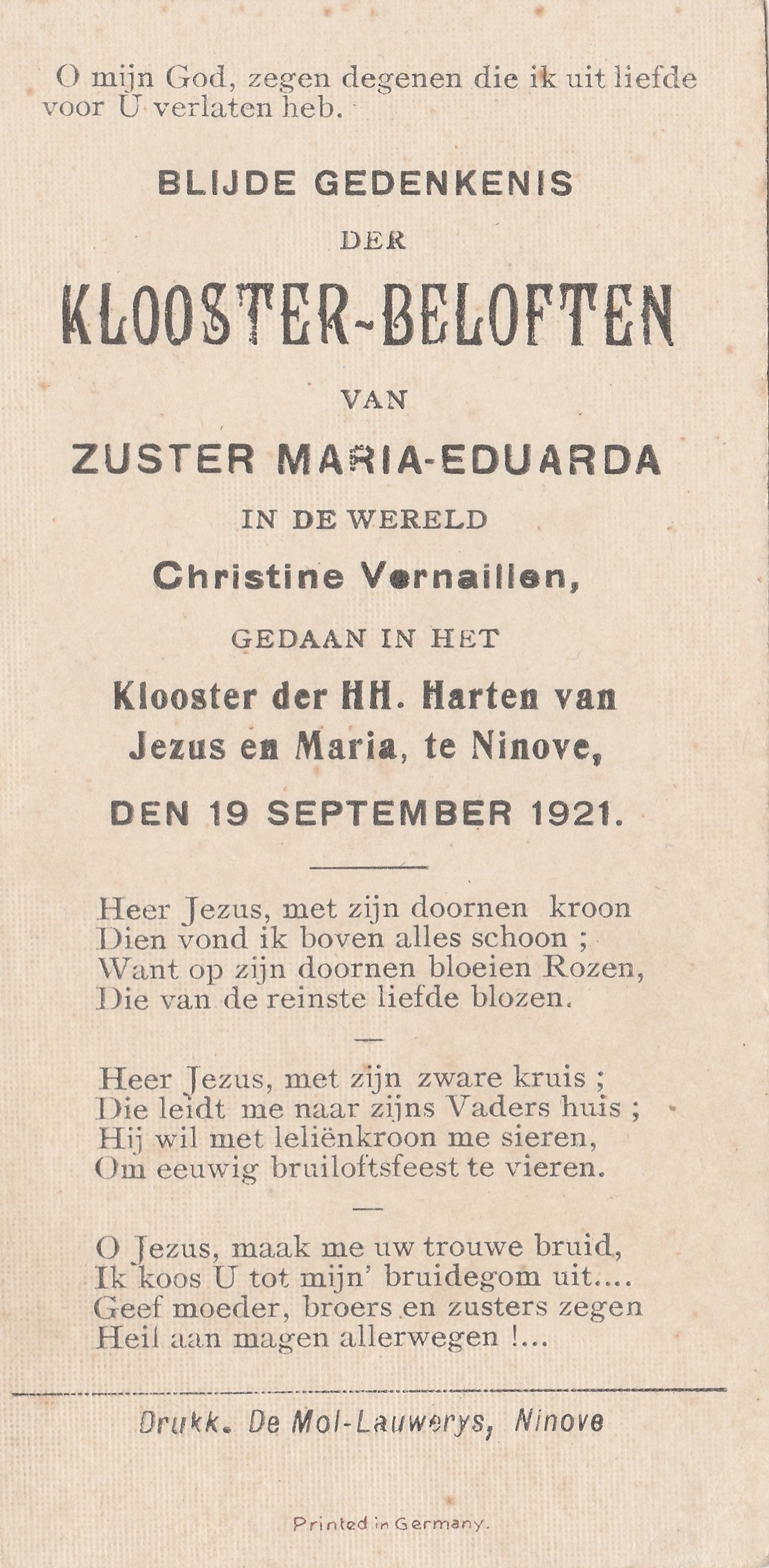 1921 - Vernaillen Christine (Professie)