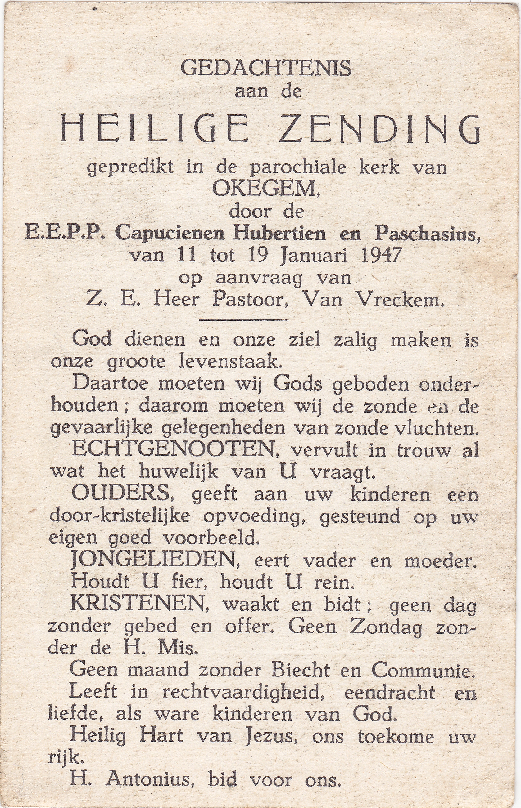 1947 - Van Vreckem (Heilige Zending op vraag van ZEH)
