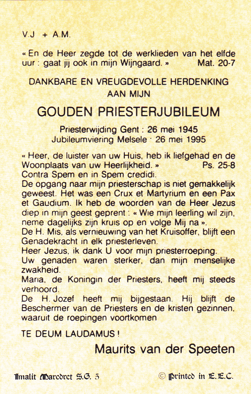 1955 - Maurtits Van der Speeten - Gouden Priesterjubileum