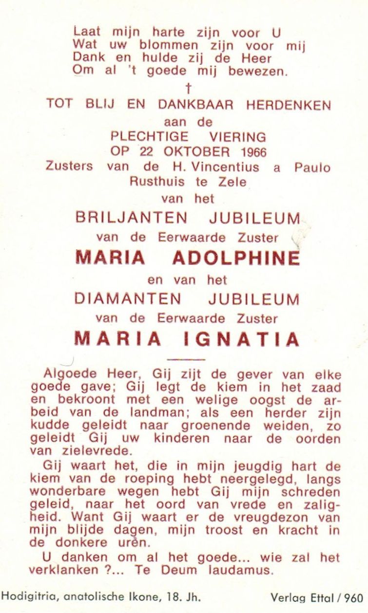 1966 - Minner Maria Emma (zuster Maria Adolphine - Herdenken)