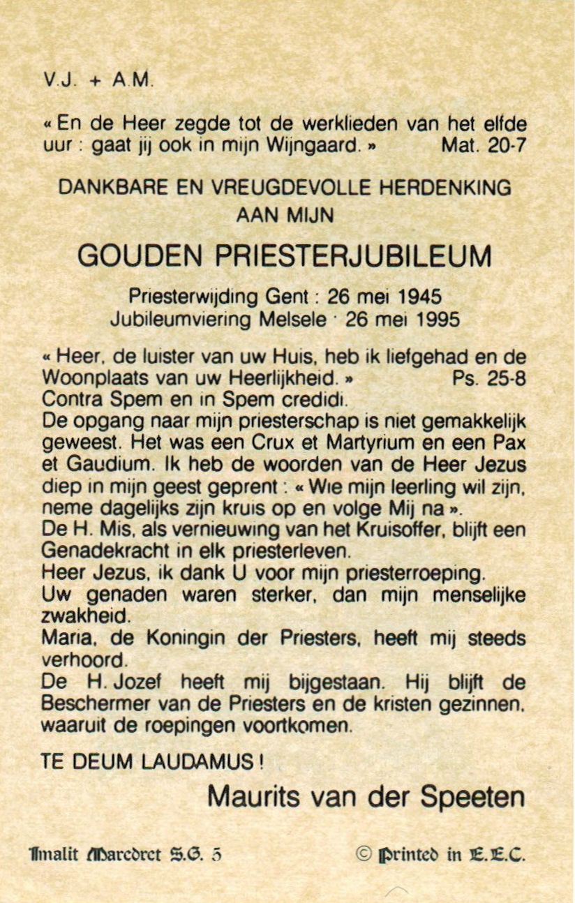 1995 - Van der Speeten Maurits  (50 jaar priester)