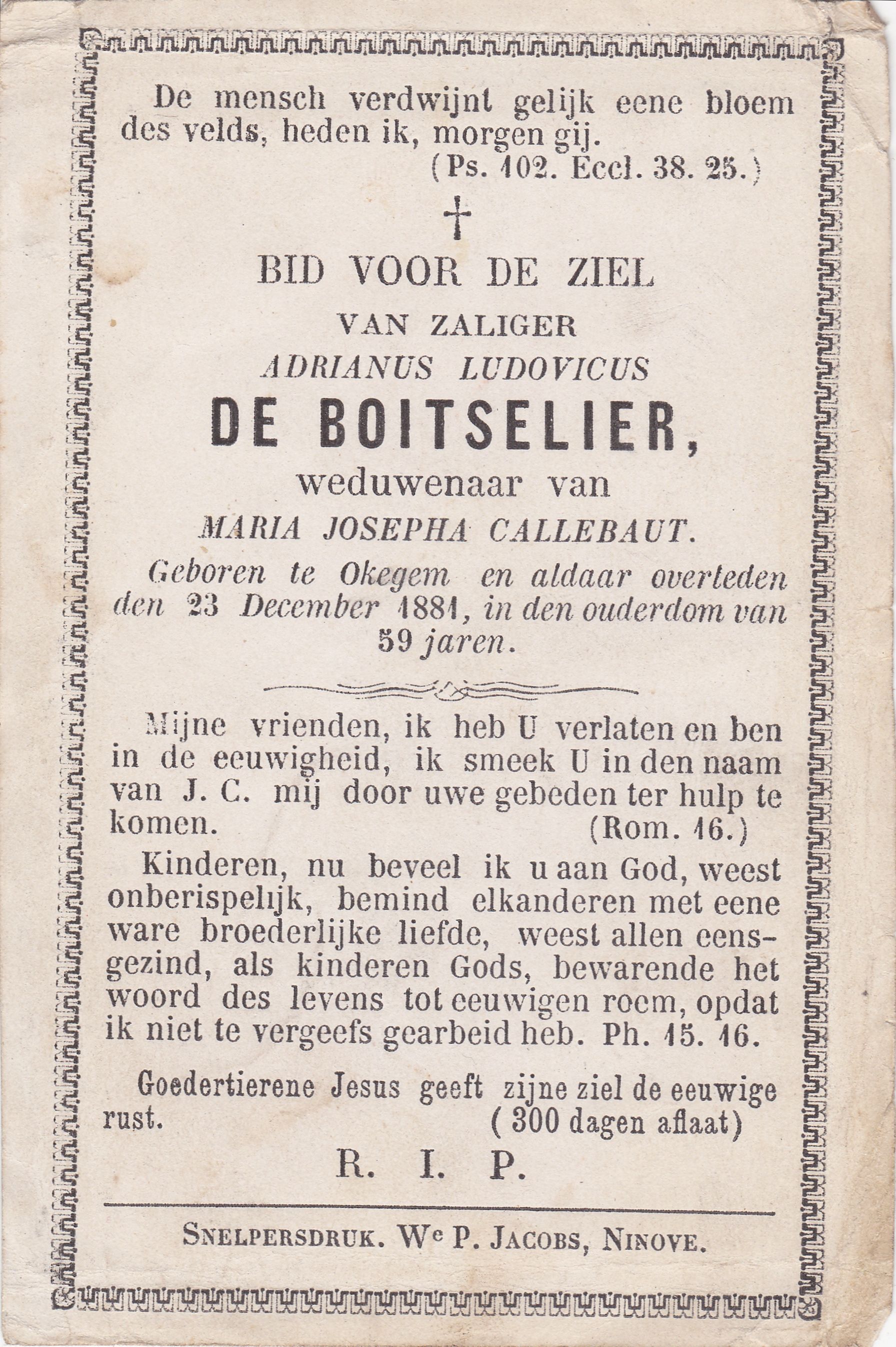 De Boitselier Adrianus Ludovicus