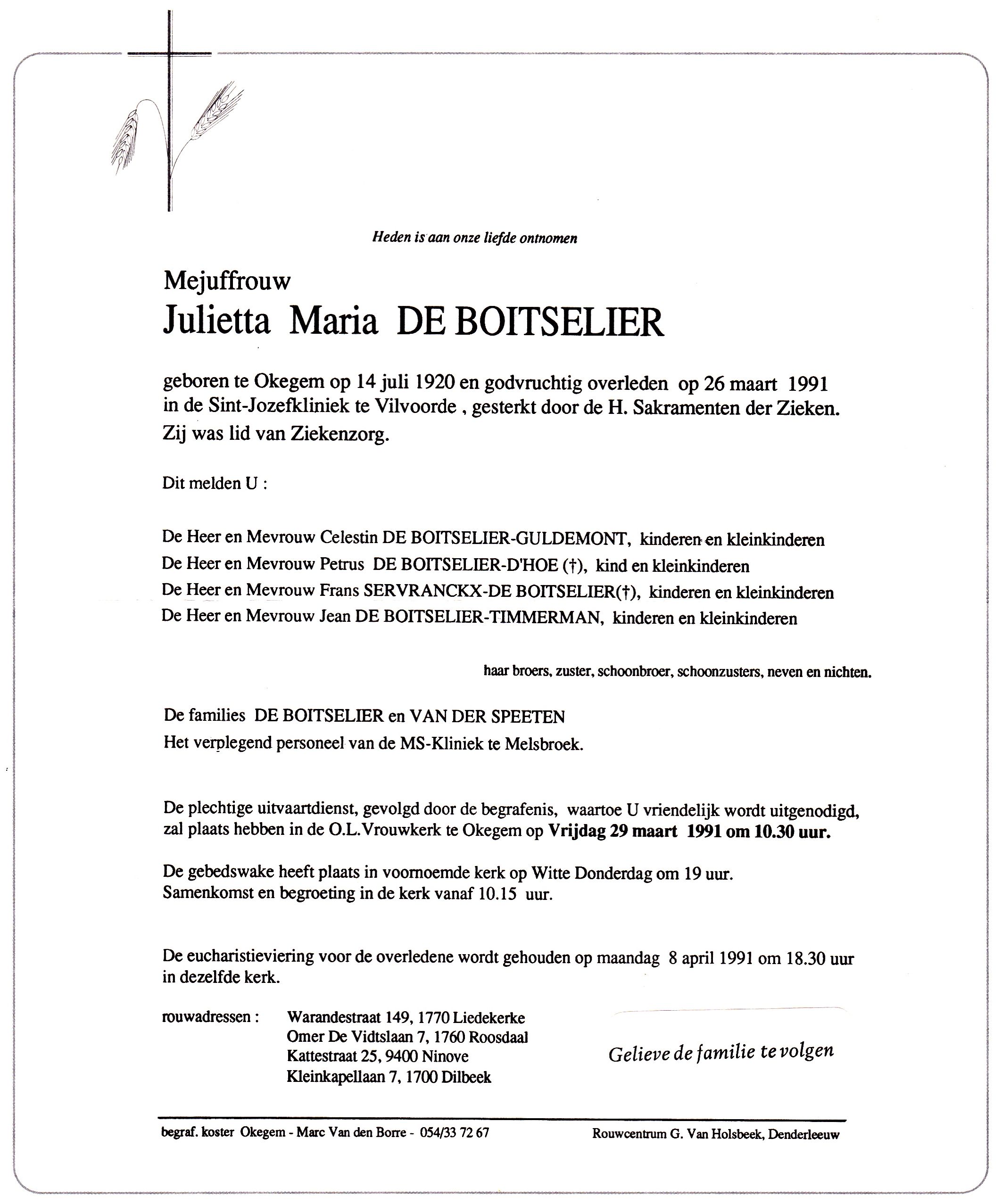 De Boitselier Julietta Maria 