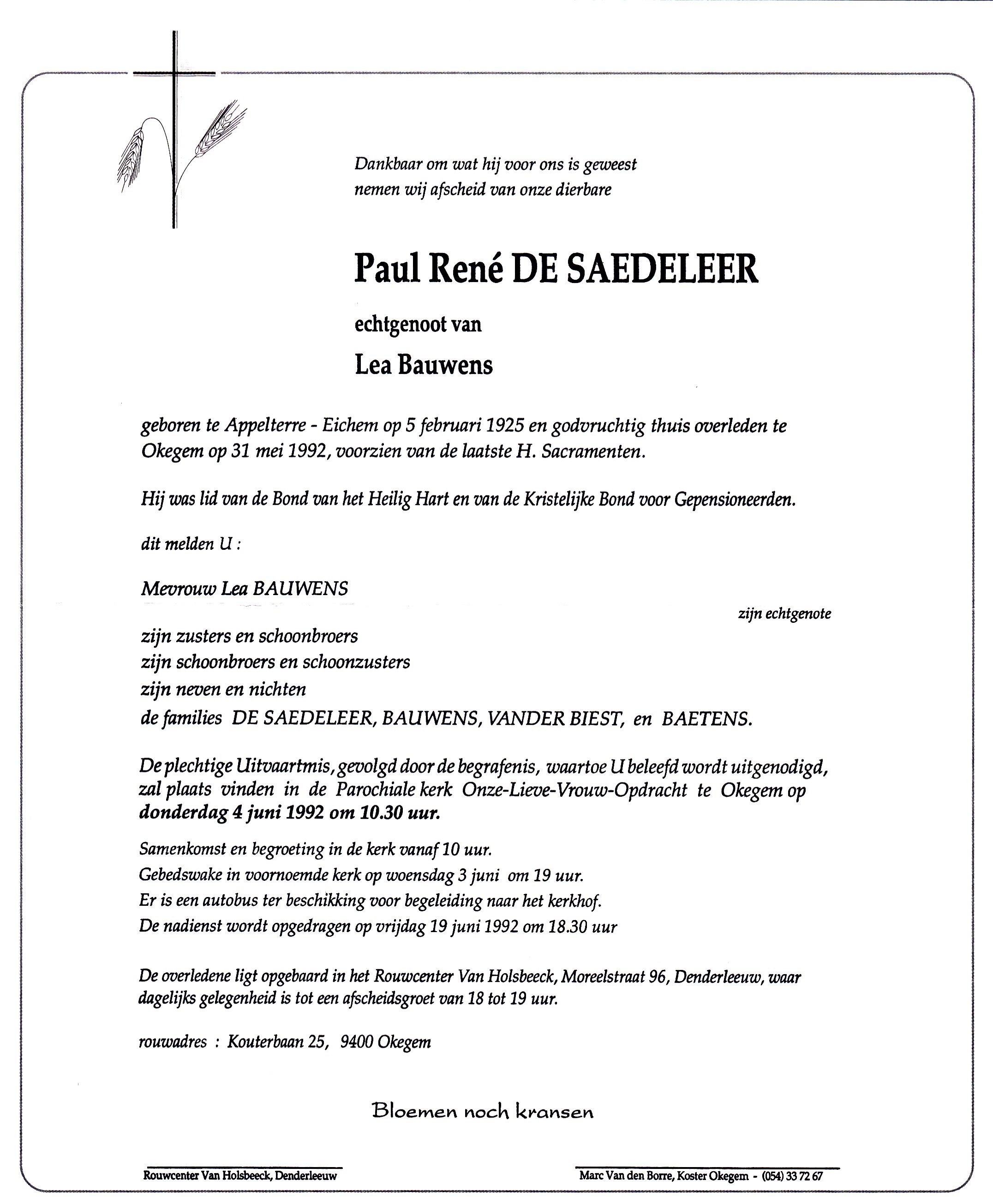 De Saedeleer Paul René 