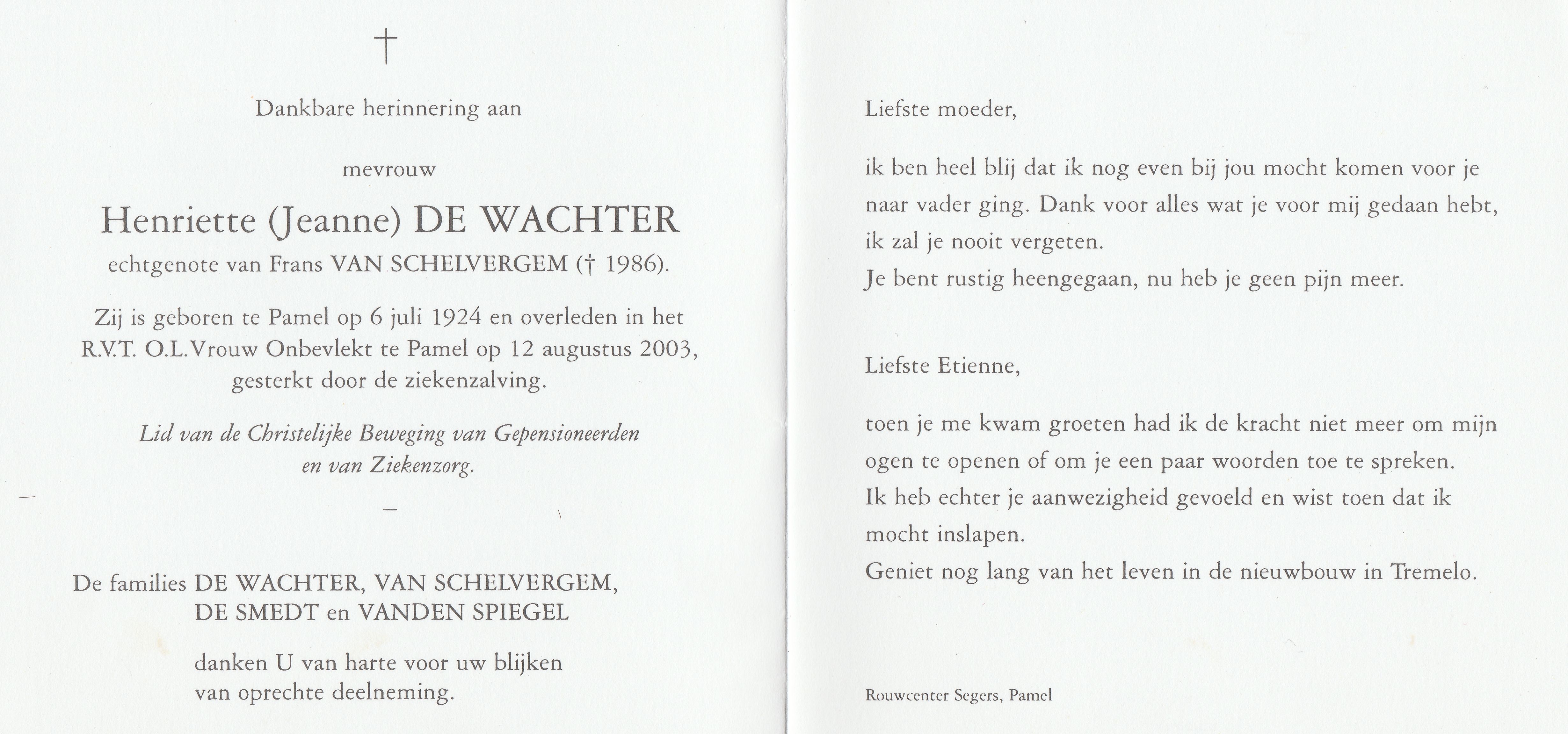 De Wachter Henriette (Jeanne)