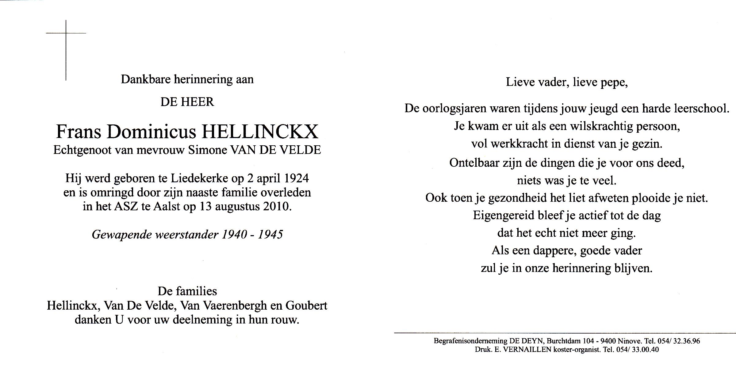 Hellinckx Frans Dominicus