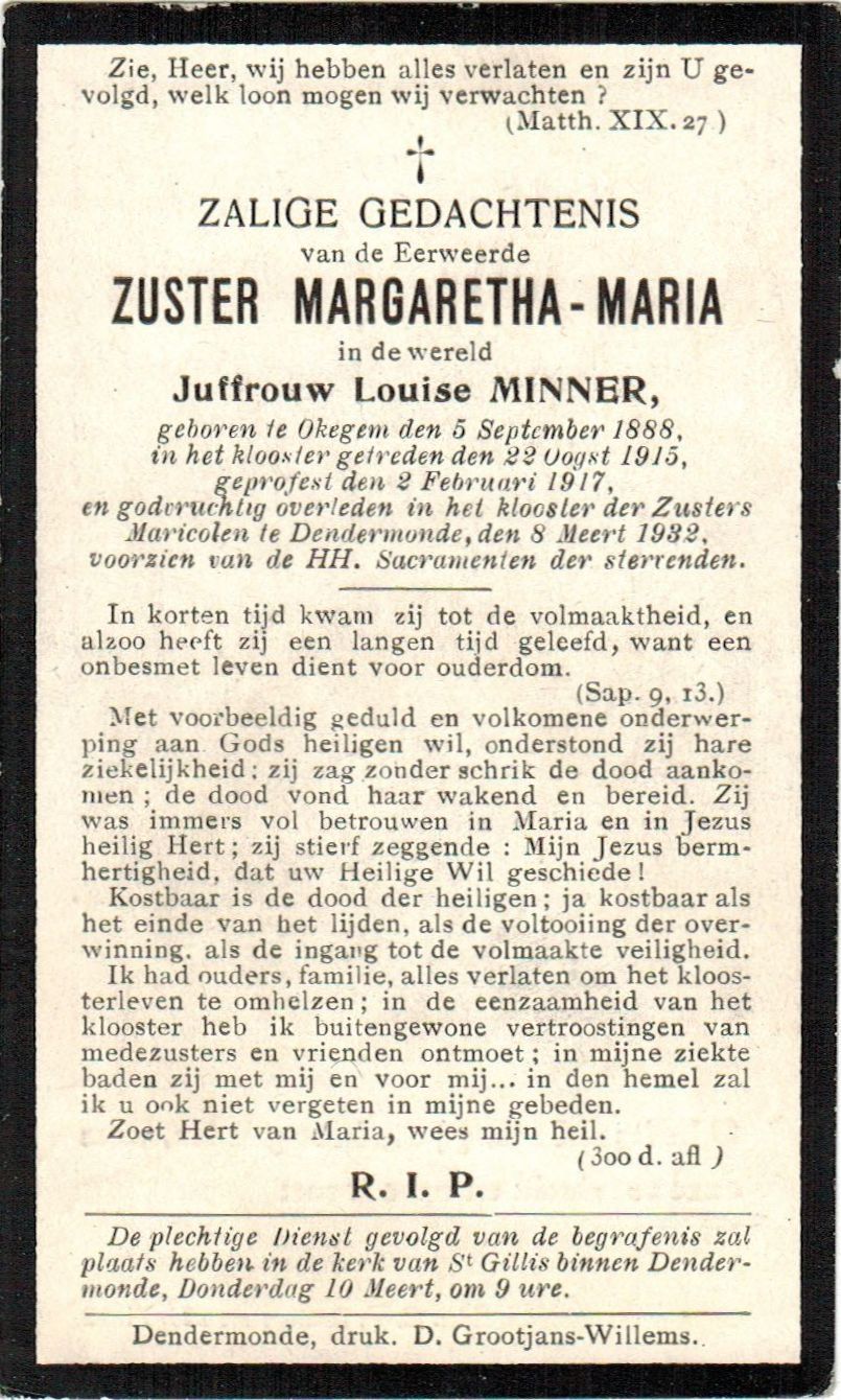 Minner Louise (zuster Margaretha Maria)