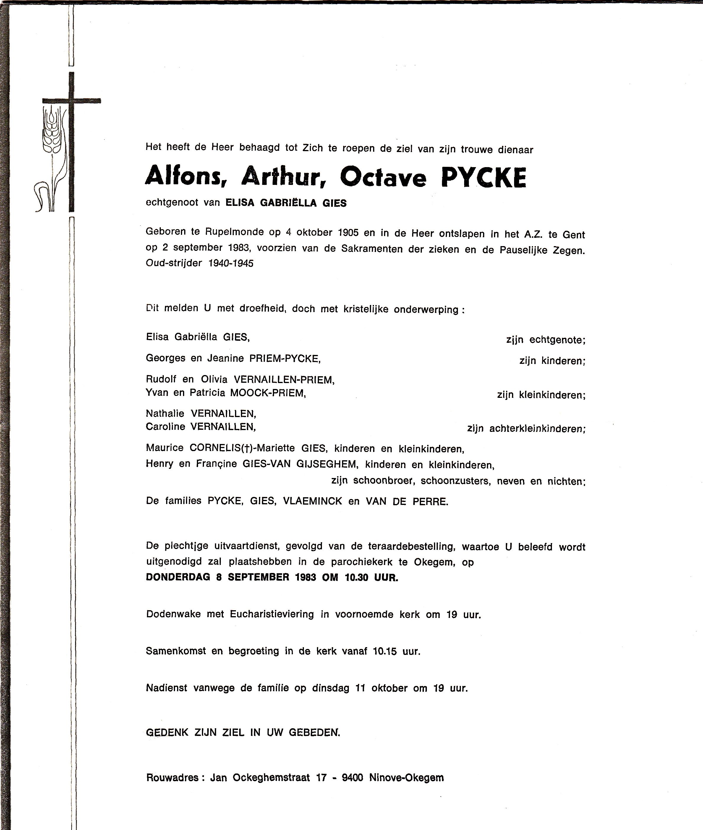 Pycke Alfons Arthur Octave 