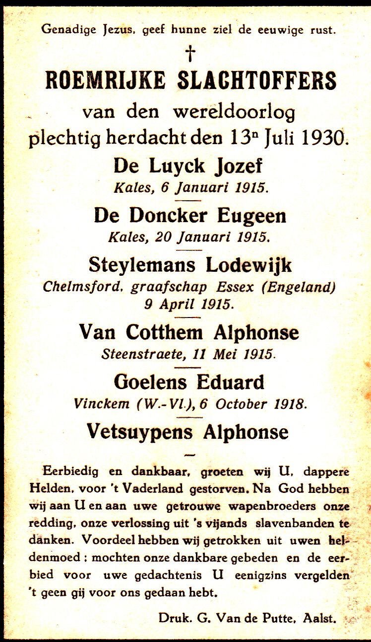 1930 - Herdenking slachtoffers WO I