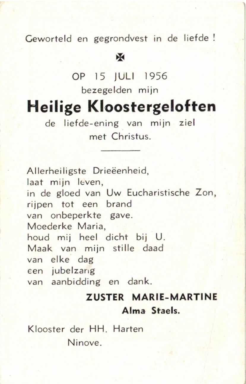 1956 - Staels Alma (kloostergeloften zuster Marie-Martine)