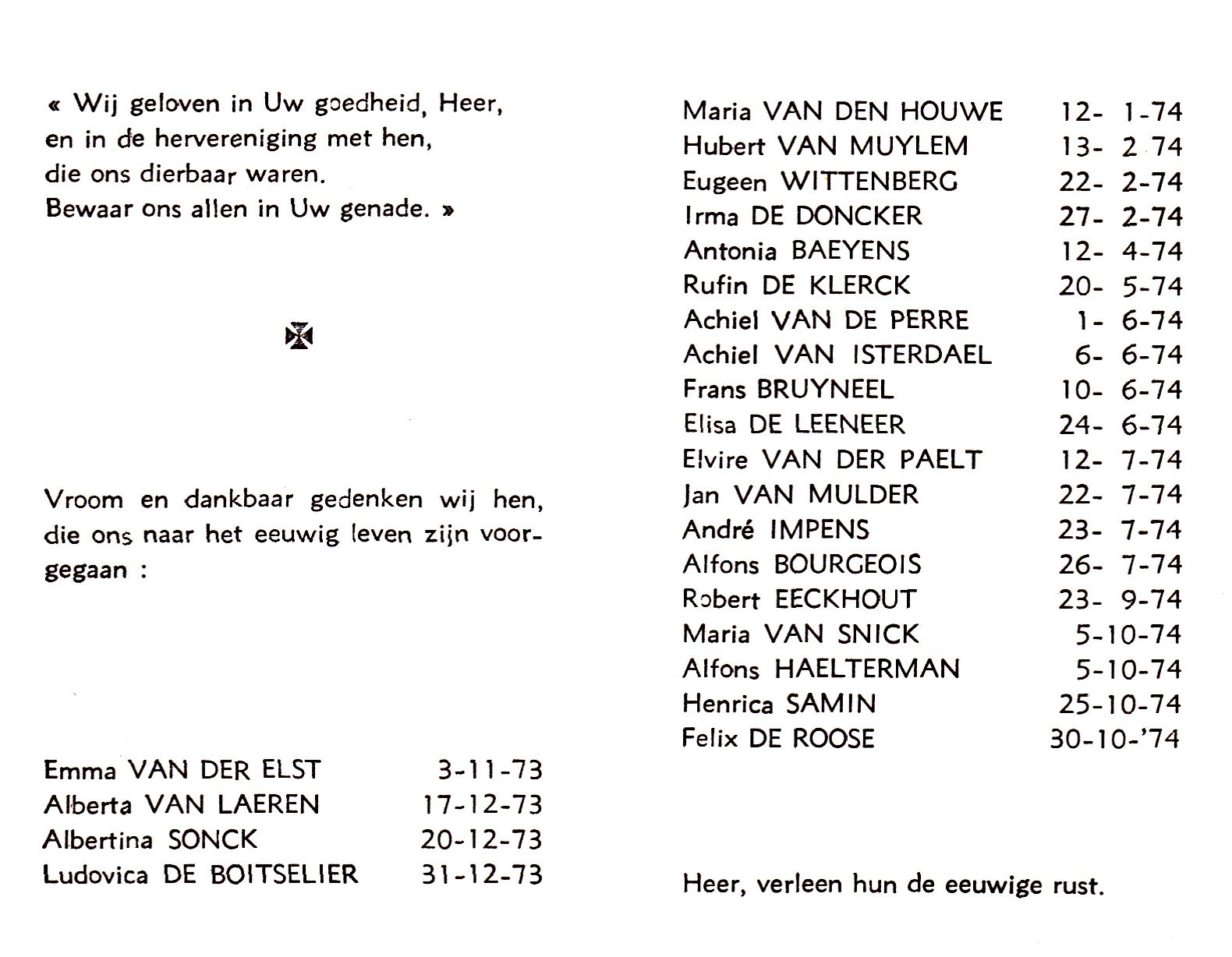 1974  - Allerheiligen - Herdenking Overledenen