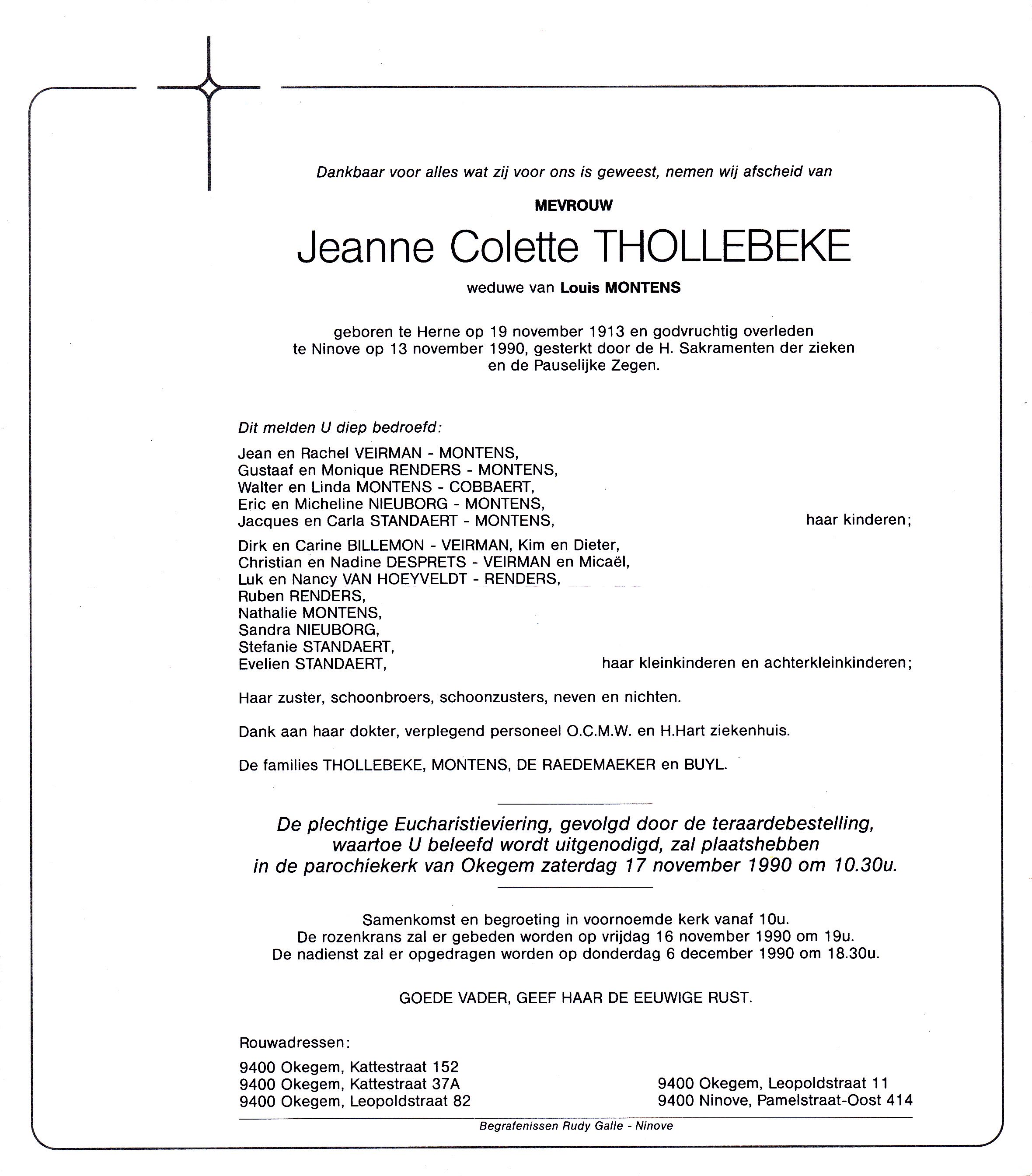 Thollebeke Jeanne Colette 