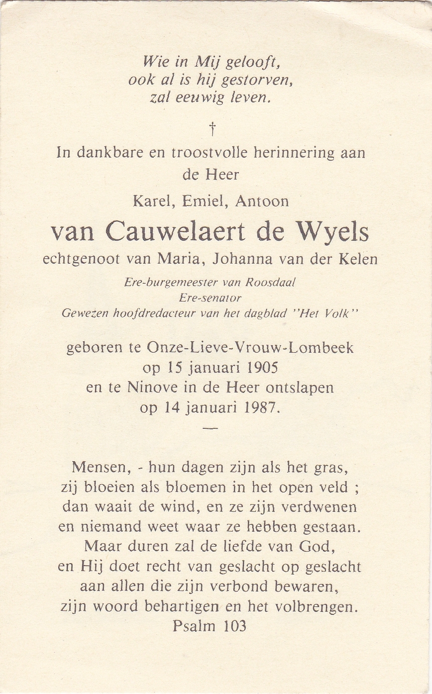 van Cauwelaert de Wyels Karel Emiel Antoon