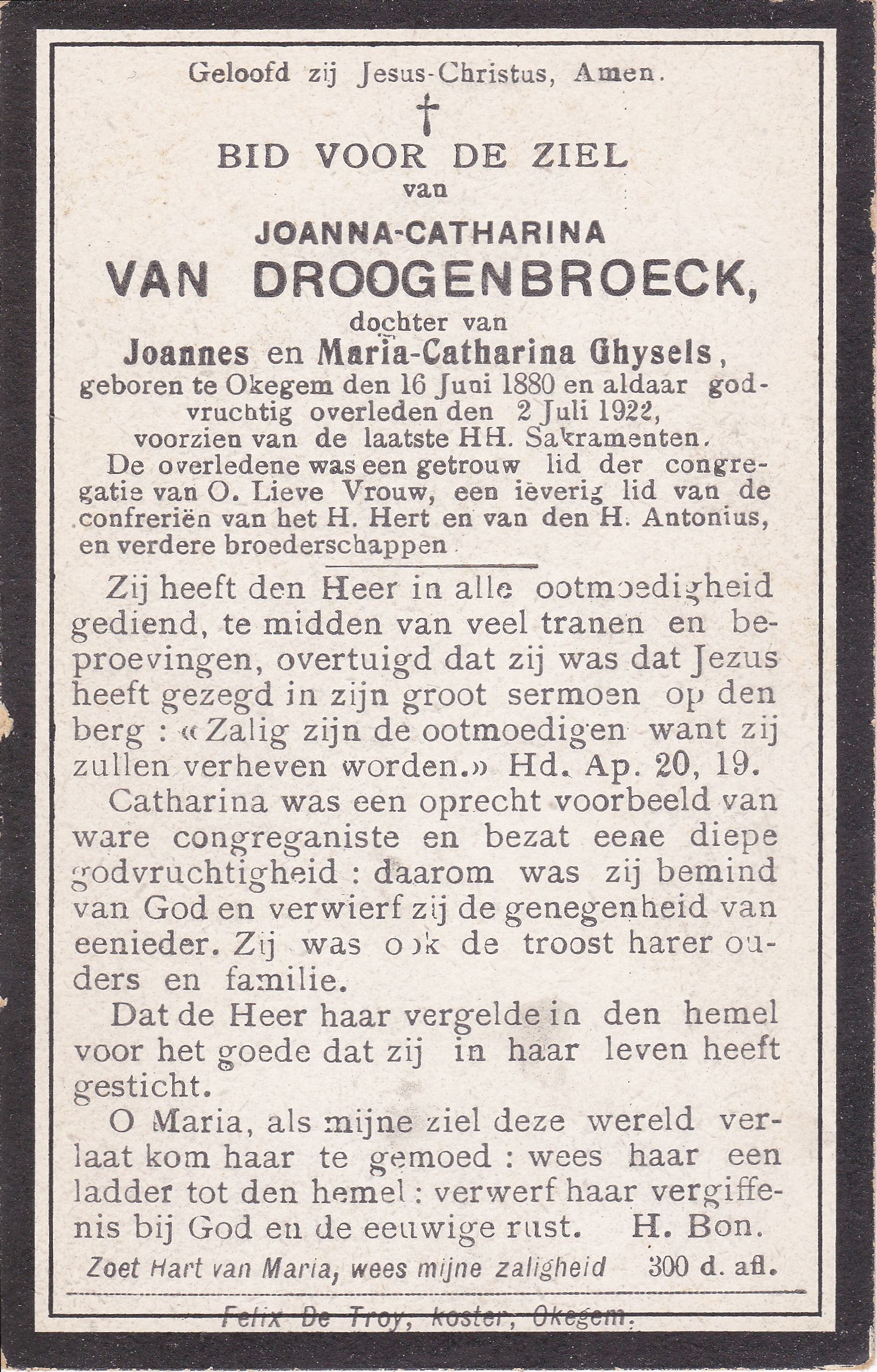 Van Droogenbroeck Joanna Catharina