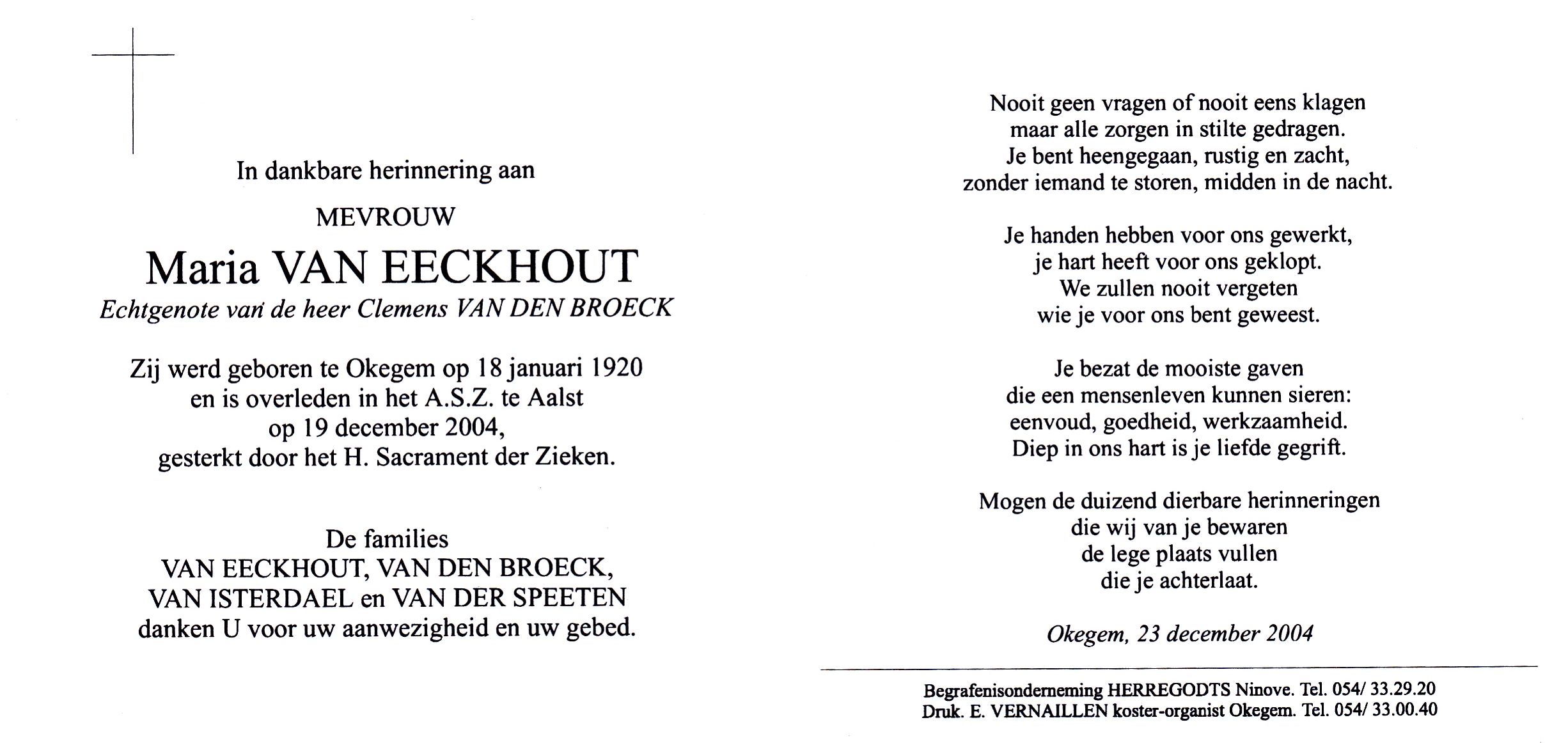 Van Eeckhout Maria (x Van den Droeck)     