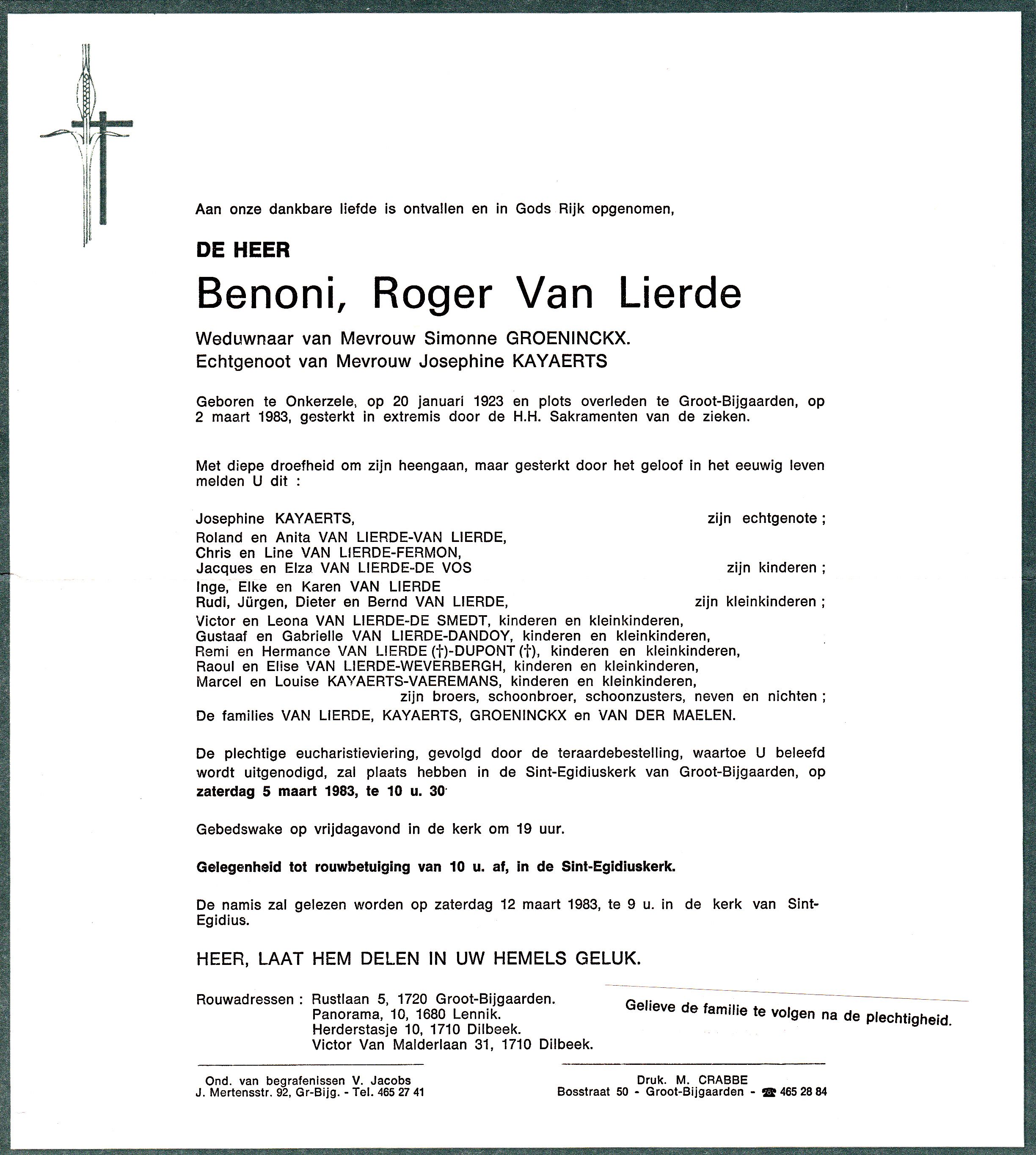 Van Lierde Benoni Roger  