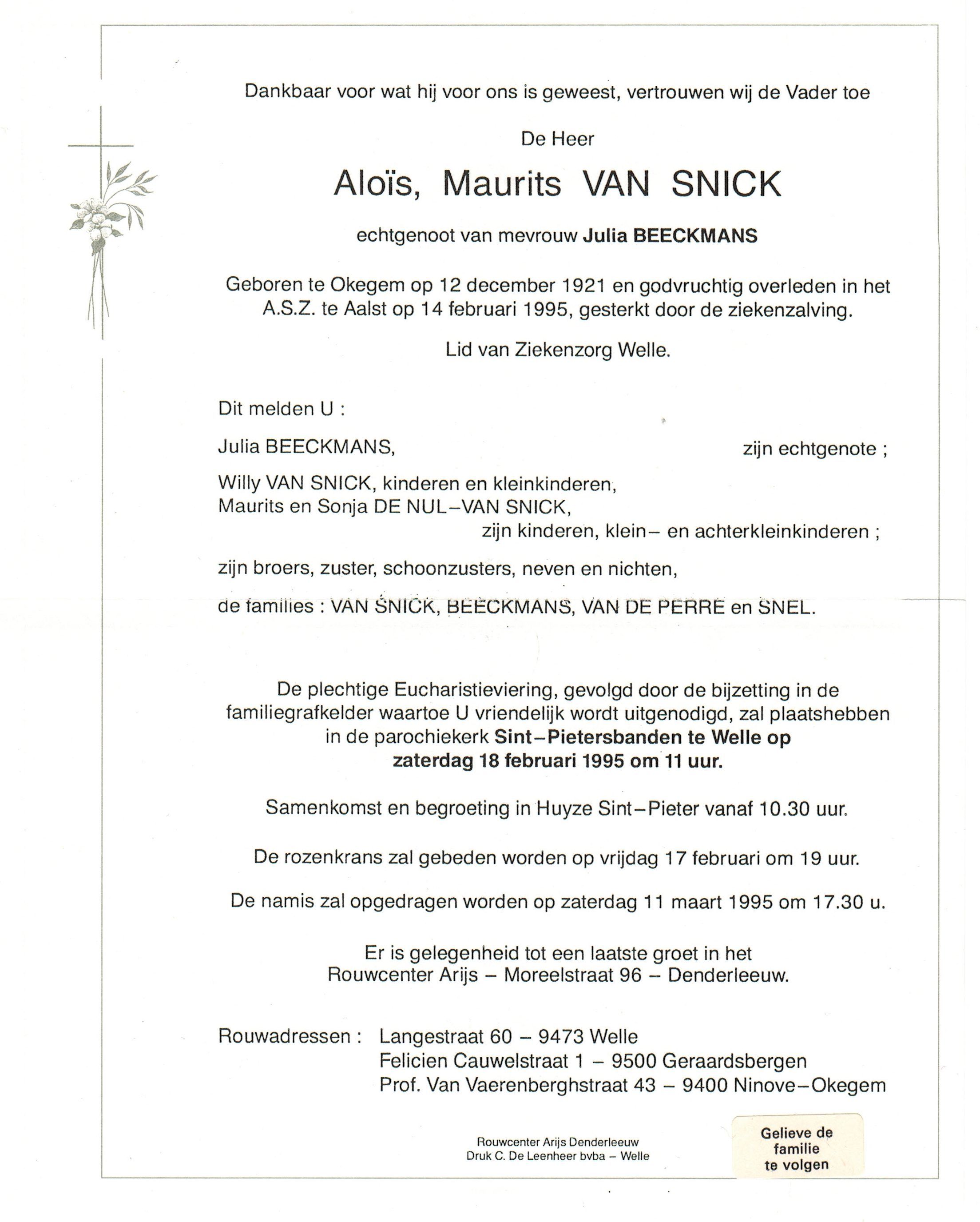 Van Snick Aloïs Maurits 