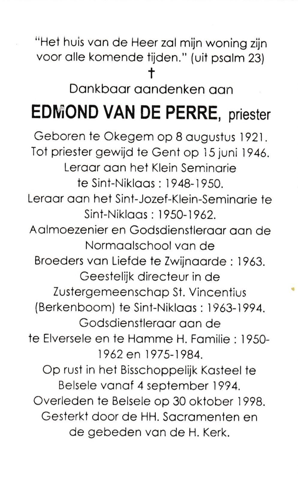 Van de Perre Edmond, Priester