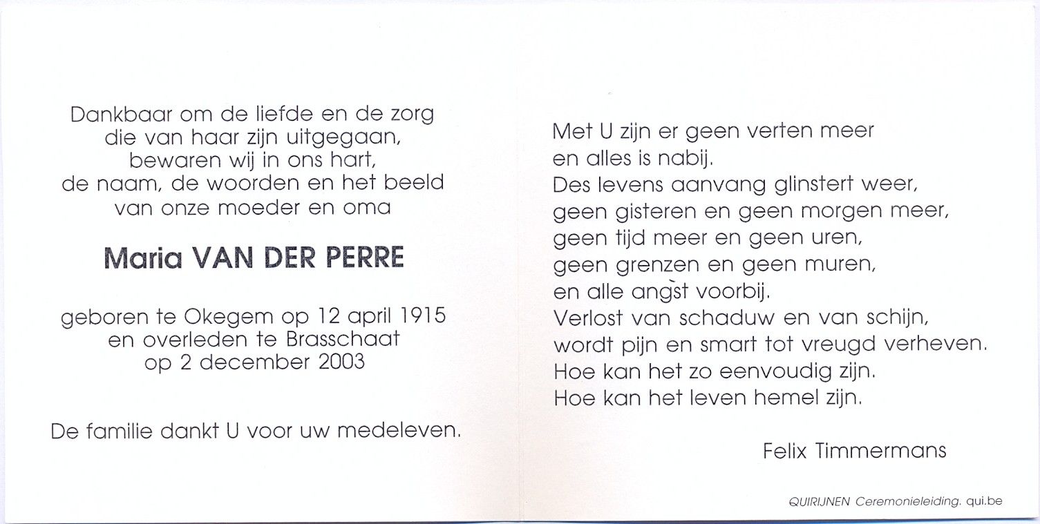 Van der Perre Maria (geb 1915)