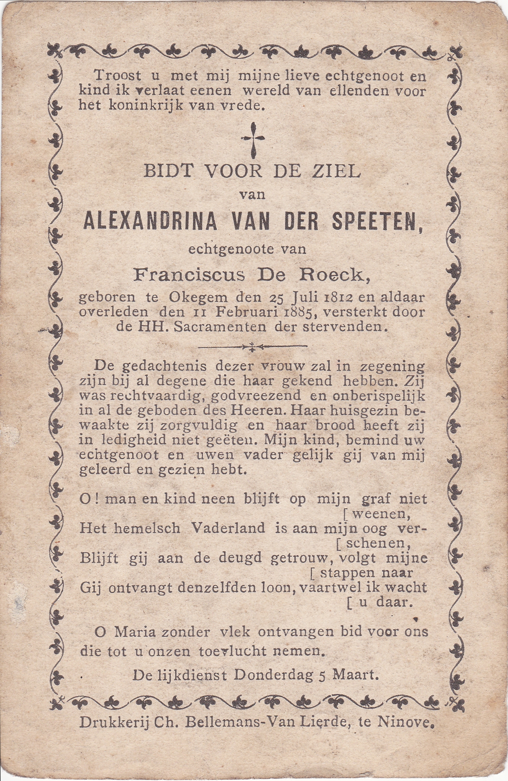 Van der Speeten Alexandrina (x De Roeck)