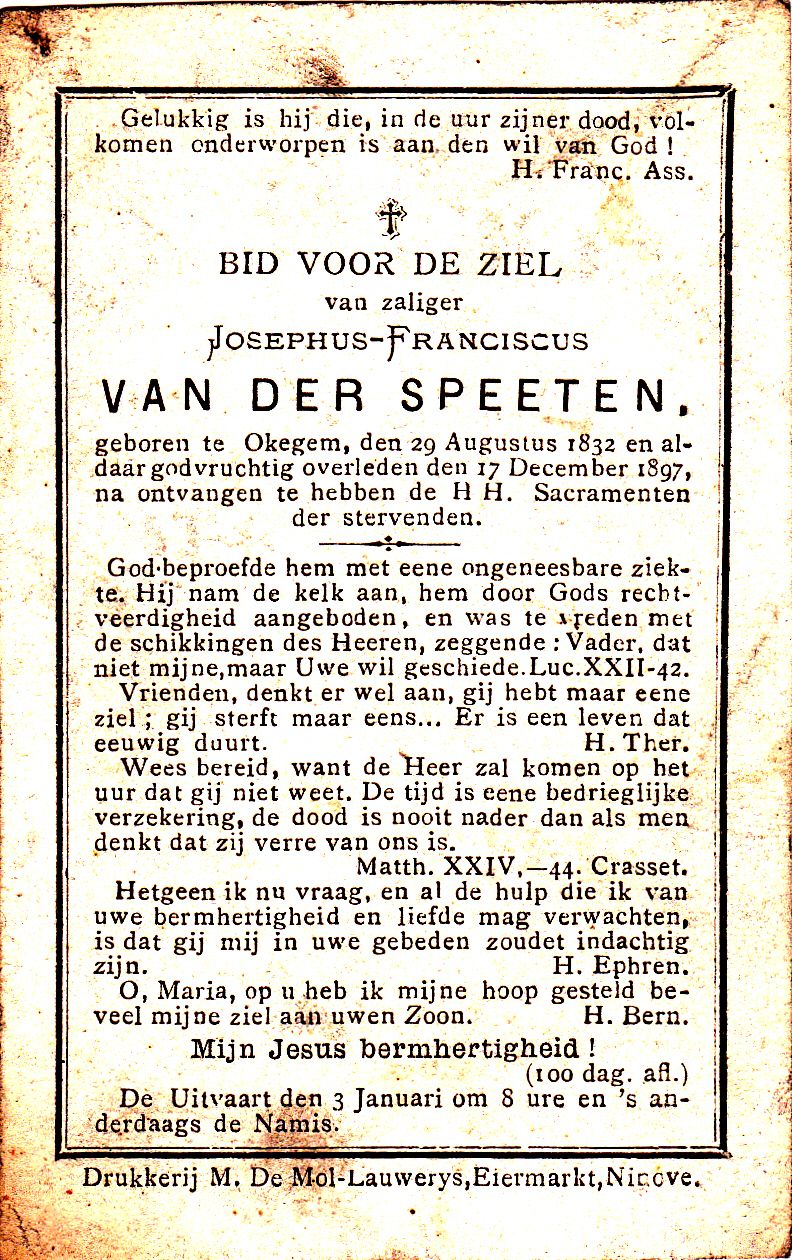 Van der Speeten Joseph Franciscus