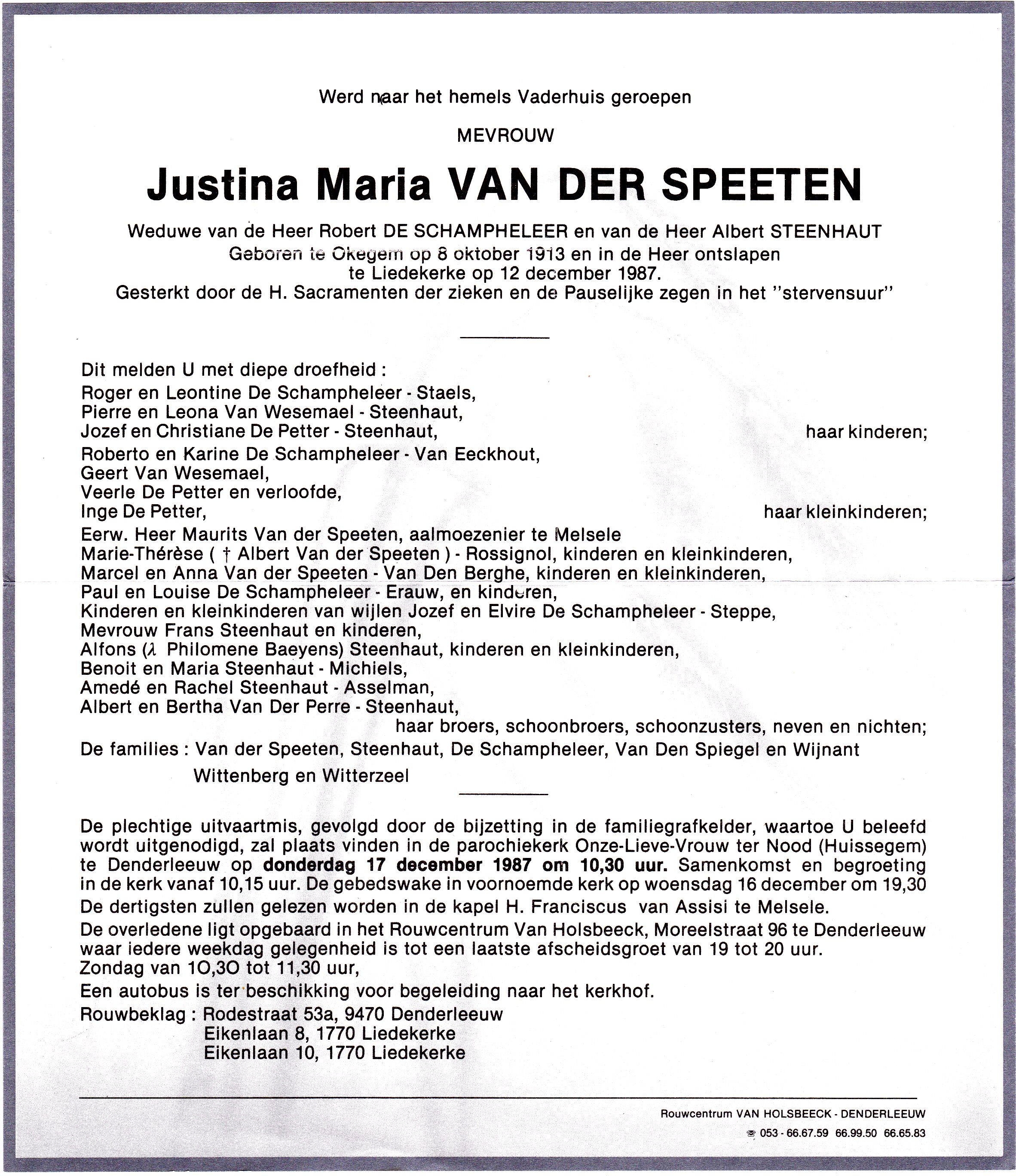 Van der Speeten Justina Maria  