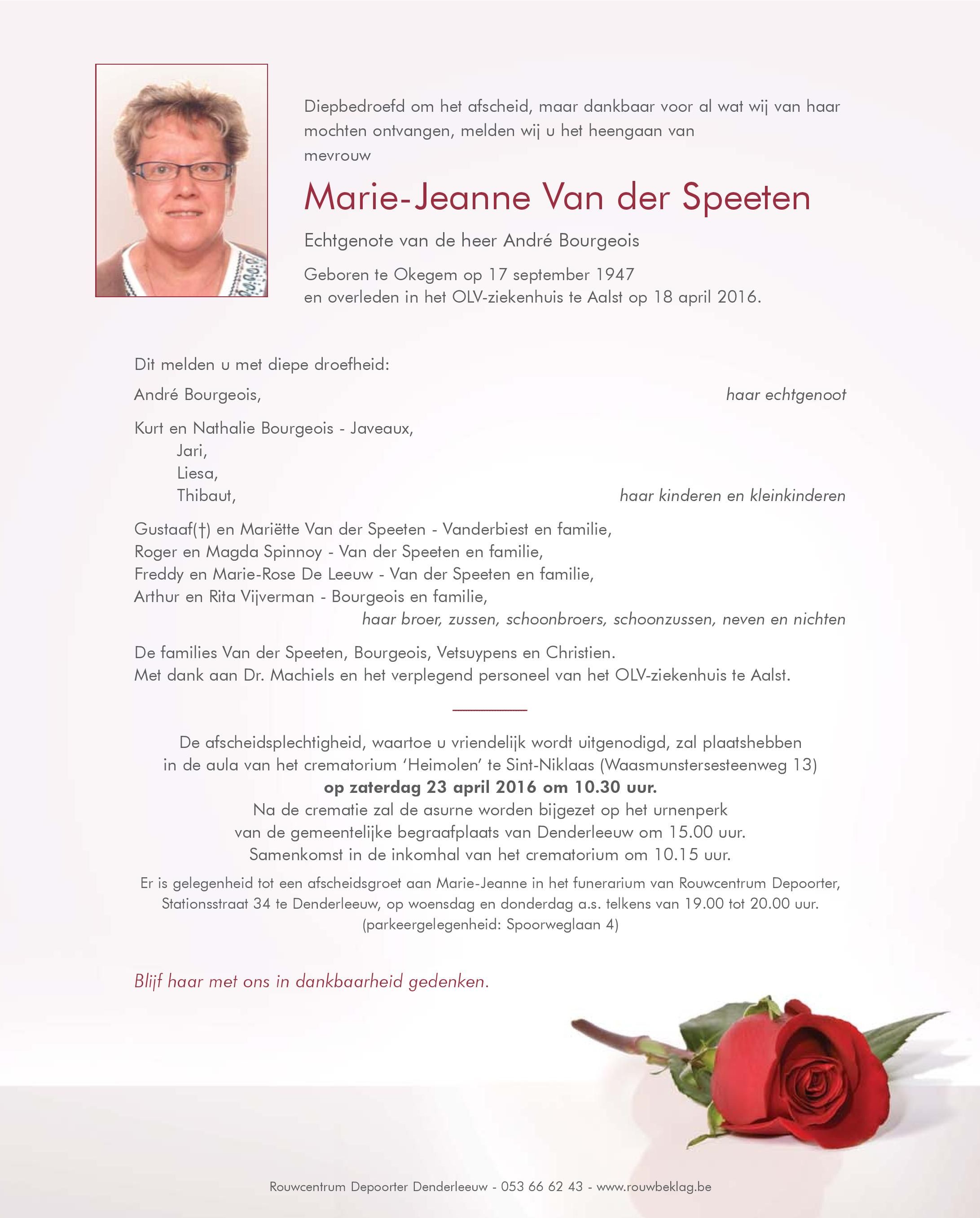 Van der Speeten Marie Jeanne  