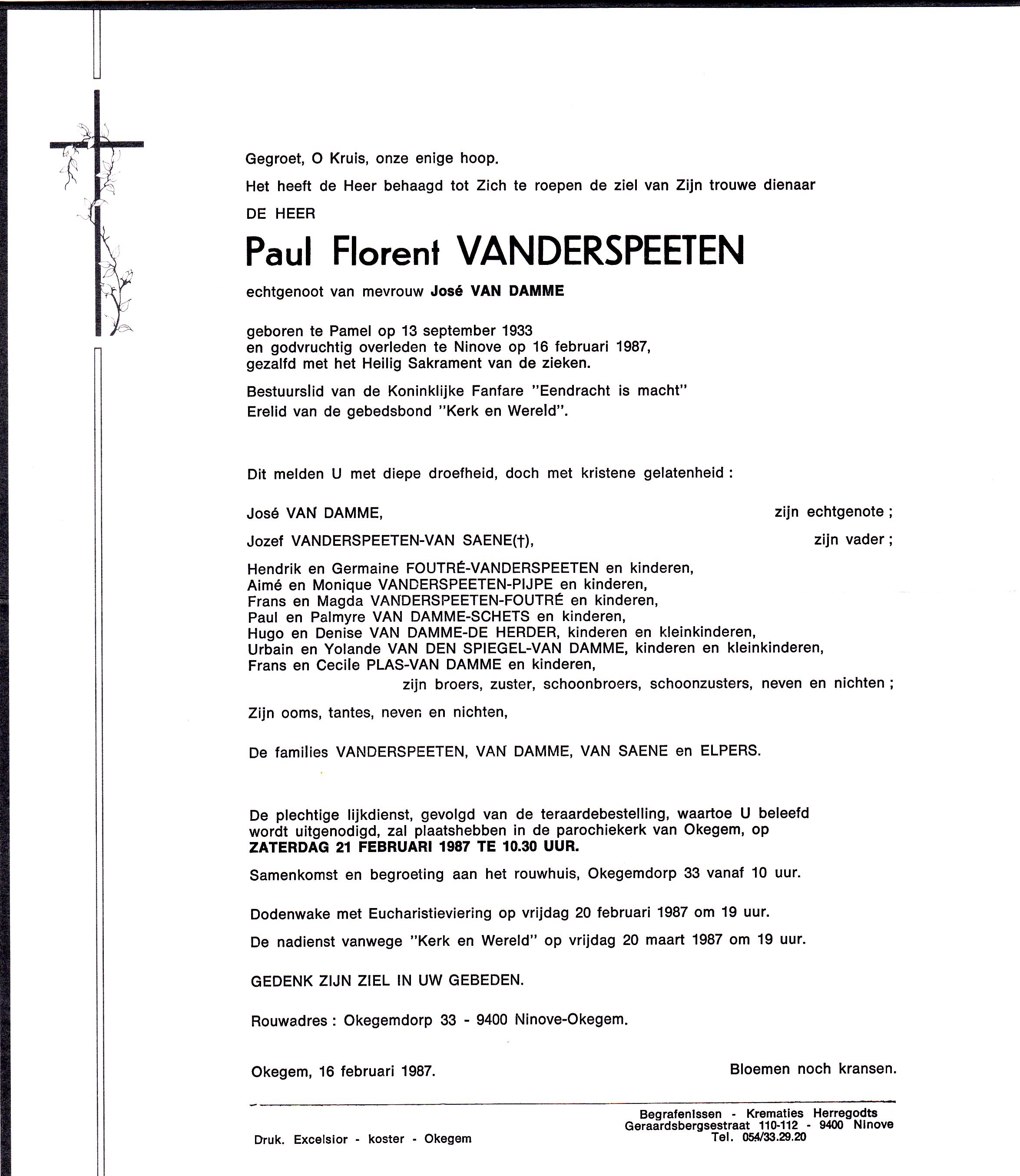 Vanderspeeten Paul Florent  